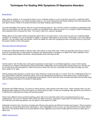 Methods For Handling Symptoms Of Depression