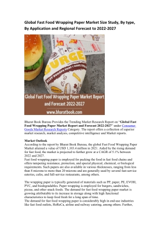 Global Fast Food Wrapping Paper Market Research Report 2022-2027