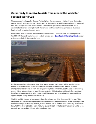 Qatar ready to receive tourists from around the world for Football World Cup