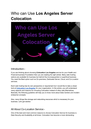 Who can Use Colocation Los Angeles Data Center Services