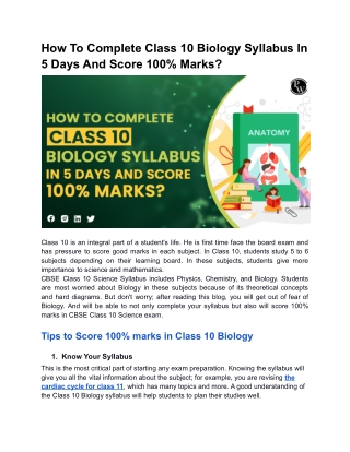 How to complete the Class 10 Biology syllabus in 5 days and score 100% marks