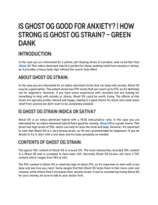 Is Ghost OG good for anxiety - Green Dank