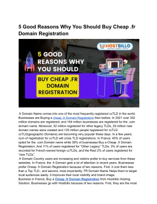 5 Good Reasons Why You Should Buy Cheap .fr Domain Registration