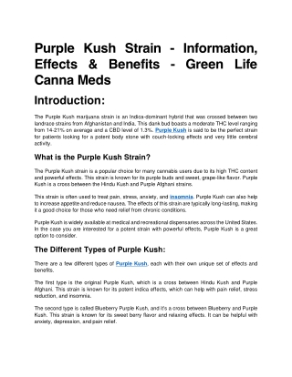 Purple Kush Strain - Info - Green Life Canna Meds