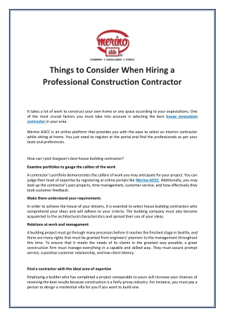 Things to Consider When Hiring a Professional Construction Contractor