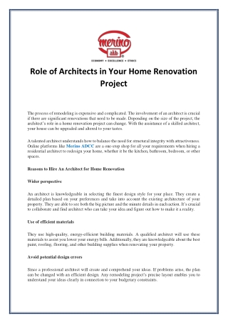 Role of Architects in Your Home Renovation Project