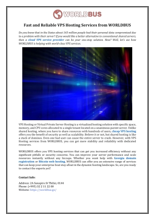 Fast and Reliable VPS Hosting Services from WORLDBUS