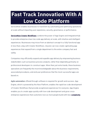 Fast Track Innovation With A Low Code Platform