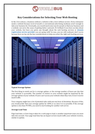 Key Considerations for Selecting Your Web Hosting