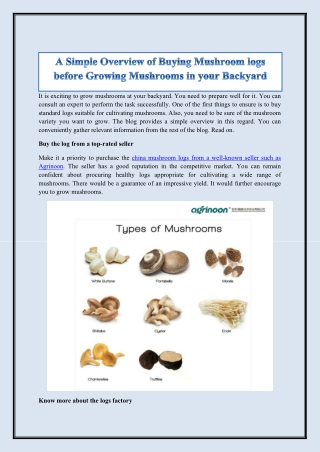 A Simple Overview of Buying Mushroom logs before Growing Mushrooms in your Backyard