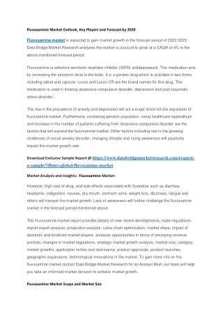 Fluvoxamine Market Outlook, Key Players and Forecast by 2029