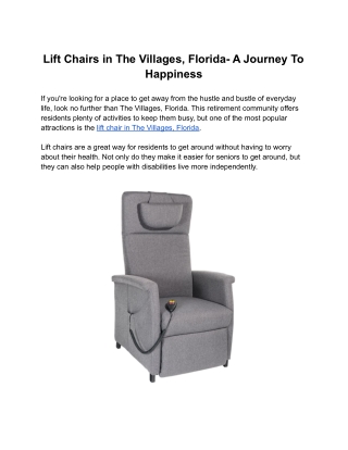 Lift Chairs in The Villages, Florida- A Journey To Happiness