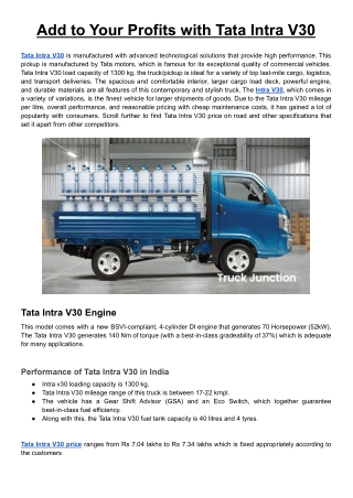 Add to Your Profits with Tata Intra V30