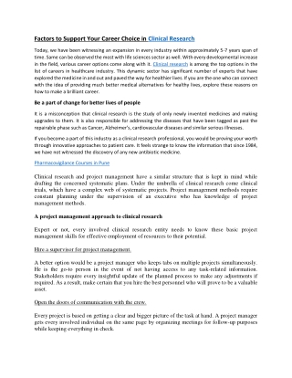 Factors to Support Your Career Choice in Clinical Research shuffled pdf