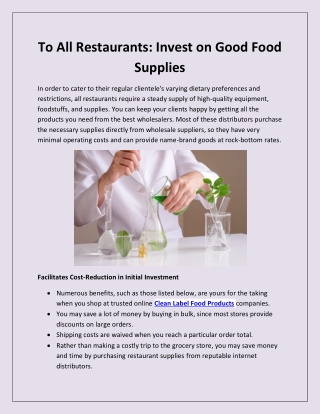 To All Restaurants Invest on Good Food Supplies