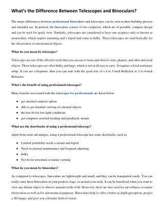 What’s the Difference Between Telescopes and Binoculars