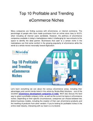 Top 10 Profitable and Trending eCommerce Niches