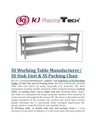 SS Working Table Manufacturer