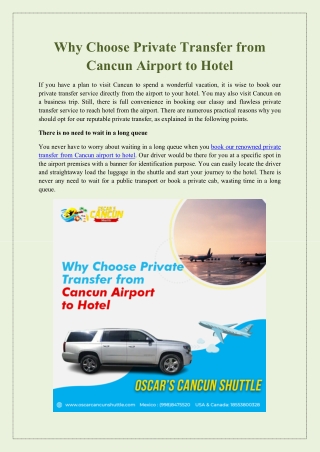 Why Choose Private Transfer from Cancun Airport to Hotel