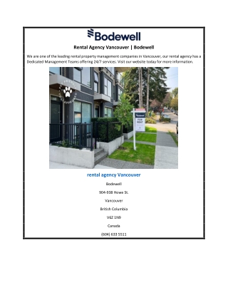 Rental Agency Vancouver | Bodewell