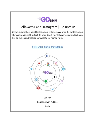 Followers Panel Instagram | Gosmm.in