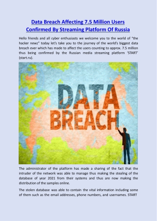 Data Breach Affecting 7.5 Million Users Confirmed By Streaming Platform Of Russi