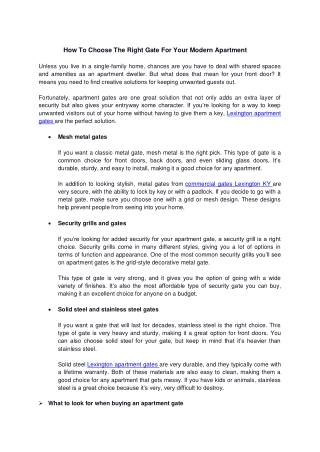 How To Choose The Right Gate For Your Modern Apartment