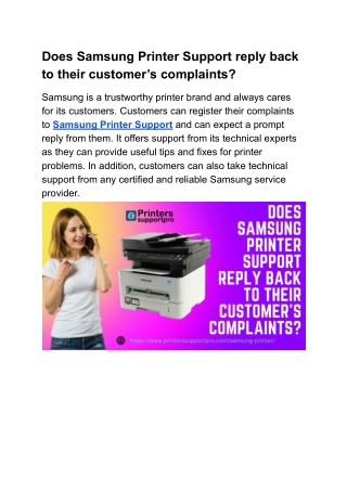 Does Samsung Printer Support reply back to their customer’s complaints?