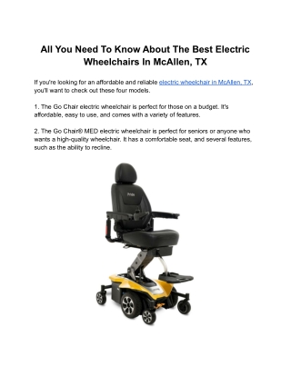 All You Need To Know About The Best Electric Wheelchairs In McAllen, TX