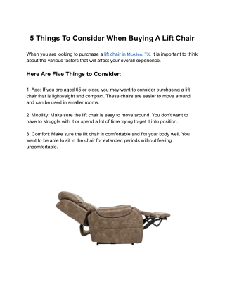 5 Things To Consider When Buying A Lift Chair