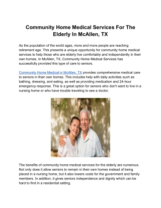 Community Home Medical Services For The Elderly In McAllen, TX