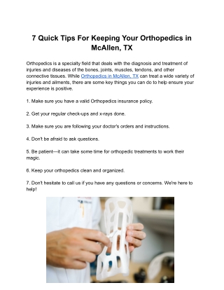 7 Quick Tips For Keeping Your Orthopedics in McAllen, TX