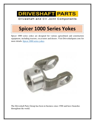 Spicer 1000 Series Yokes  Driveshaftparts