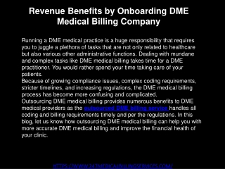 Revenue Benefits by Onboarding DME Medical Billing Company