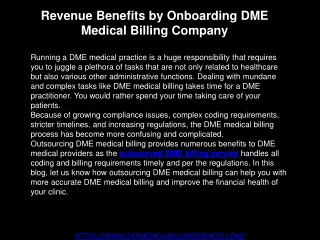 Revenue Benefits by Onboarding DME Medical Billing Company