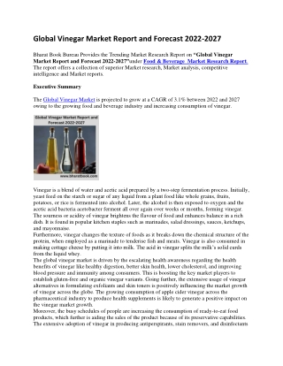 Global Vinegar Market Report and Forecast 2022-2027