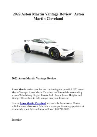 2022 Aston Martin Vantage Review