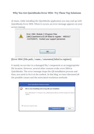 Why You Get QuickBooks Error Code 1904- Try These Top Solutions