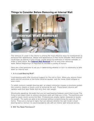 Things to Consider Before Removing an Internal Wall