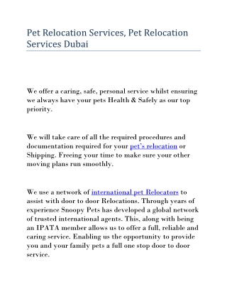 Pet Relocation Services | Pet Relocation Services Dubai