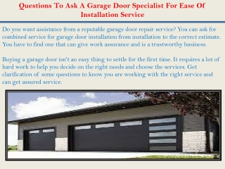 Questions To Ask A Garage Door Specialist For Ease Of Installation Service