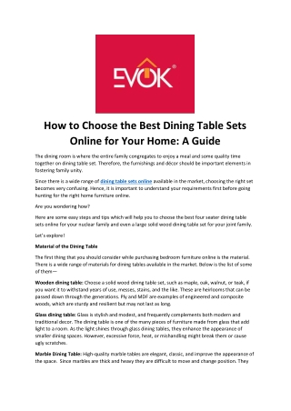 How to Choose the Best Dining Table Sets Online for Your Home