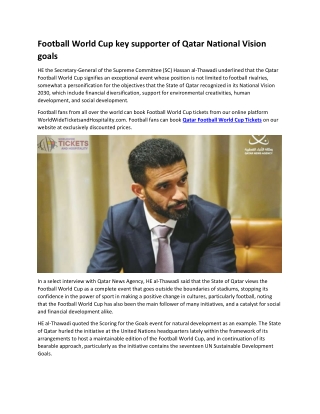 Football World Cup key supporter of Qatar National Vision goals