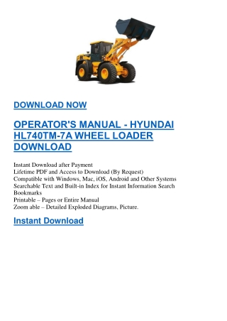 OPERATOR'S MANUAL - HYUNDAI HL740TM-7A WHEEL LOADER DOWNLOAD