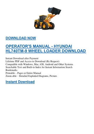 OPERATOR'S MANUAL - HYUNDAI HL740TM-9 WHEEL LOADER DOWNLOAD