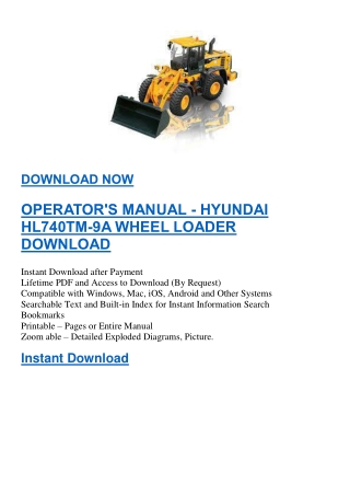 OPERATOR'S MANUAL - HYUNDAI HL740TM-9A WHEEL LOADER DOWNLOAD