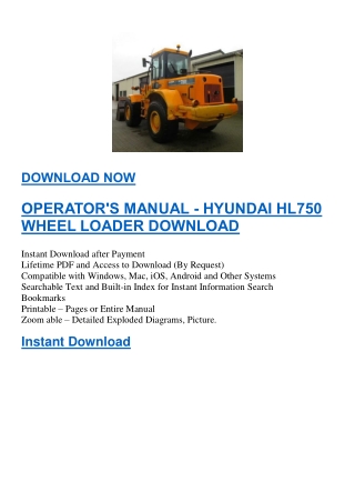 OPERATOR'S MANUAL - HYUNDAI HL750 WHEEL LOADER DOWNLOAD