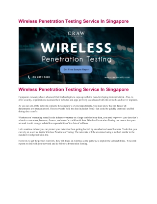 Wireless Penetration Testing Service In Singapore