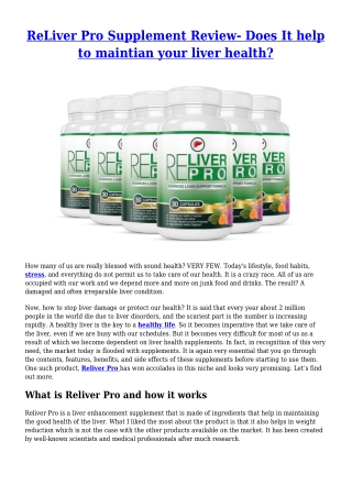 ReLiver Pro Supplement Review- Does It help to maintian your liver health?