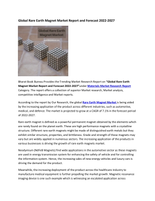 Global Rare Earth Magnet Market Report and Forecast 2022-2027